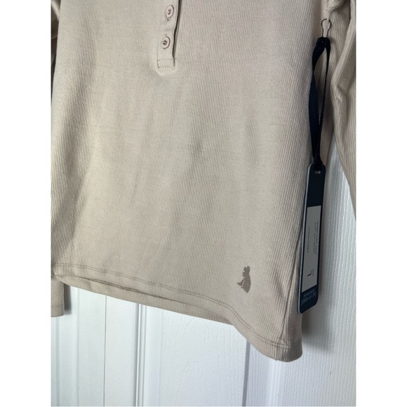 Kuwalla Cafe Latte Beige Ribbed Knit Henley Long Sleeve Top Stretch Size Large - Picture 4 of 5
